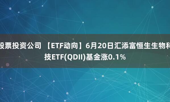 股票投资公司 【ETF动向】6月20日汇添富恒生生物科技ETF(QDII)基金涨0.1%